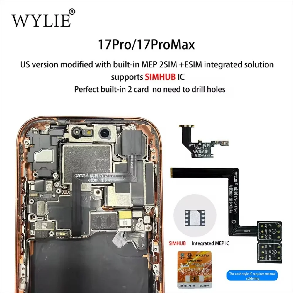 Wylie US Version ESlM To SlM Card + ESIM Built-in MEP Integration Solution Support Super Snow IC Part For iPhone 17pro 17promax