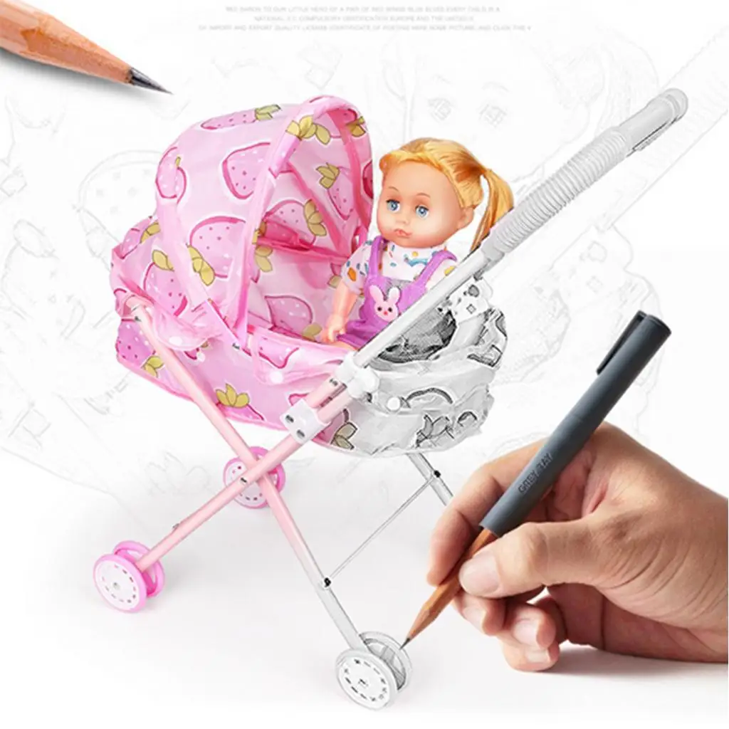 

Miniature Dollhouse Accessory Foldable Pram Pushchair Furniture Toy for 30cm Dolls Kid Girl Gift