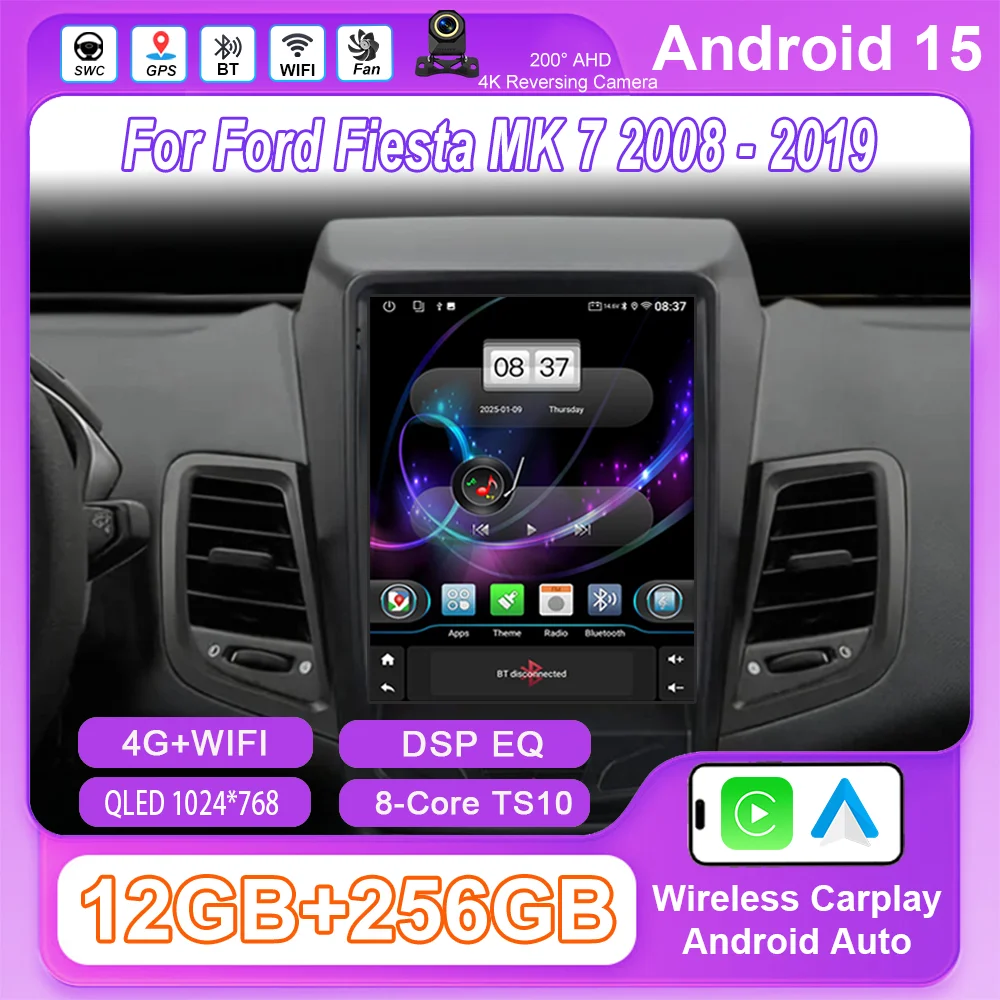 9,7 Zoll Android 15 Auto DVD Radio Stereo Für Ford Fiesta MK 7 2008-2019 Auto WIFI Multimedia Player GPS KEINE 2Din DVD Kopf Einheit