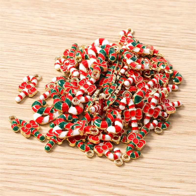 10 Stück Niedliche Emaille-Weihnachtsstock-Anhänger für Schmuckherstellung, Neujahrs-Ohrhänger, Halsketten, Armbänder, DIY-Zubehör – Detail 10