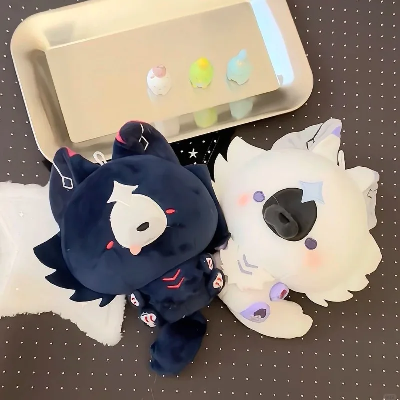 Anime Plush Demon Wolf Mini Plush Doll Game Character Black White Wolf Backpack Pendant Soft Collectible Gift for Game Fans