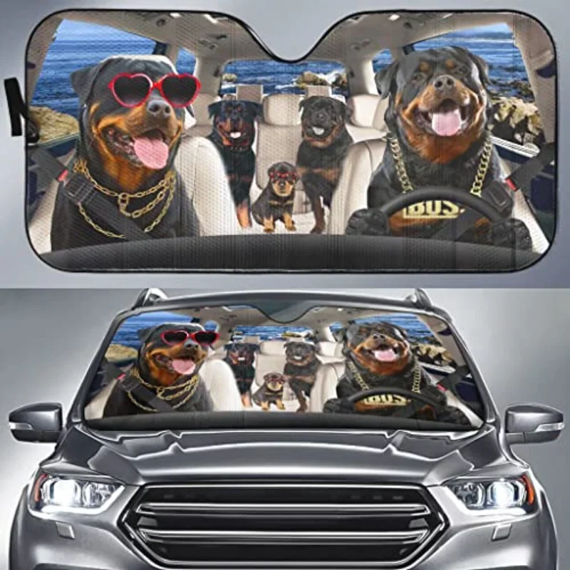 Gifta Funny Black Tan Rottweiler Dog Driver Car Front Window Windshield Sun Shade,Pet Dog Truck Sunshade,Seaside Vacation Automo