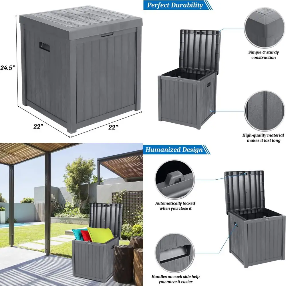 

Уличный запираемый ящик для хранения, 51 галлон, для садовой мебели, инструментов, сада, бассейна, двора, веранды и балкона (серый)