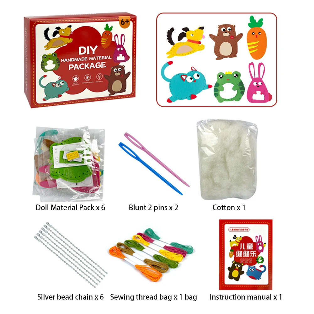 Kit de juguete DIY para costura de muñecas, manualidades de dibujos animados, juego de costura DIY para niños y niñas