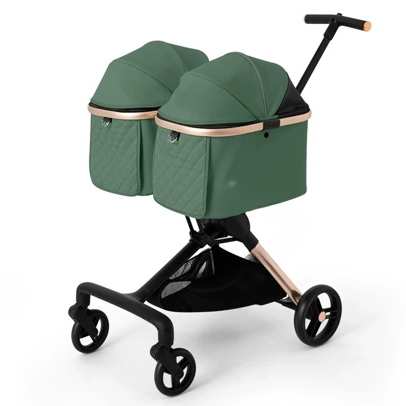 Two-seater pet cart, double nest folding, cat and dog widened pet cart, cat air box