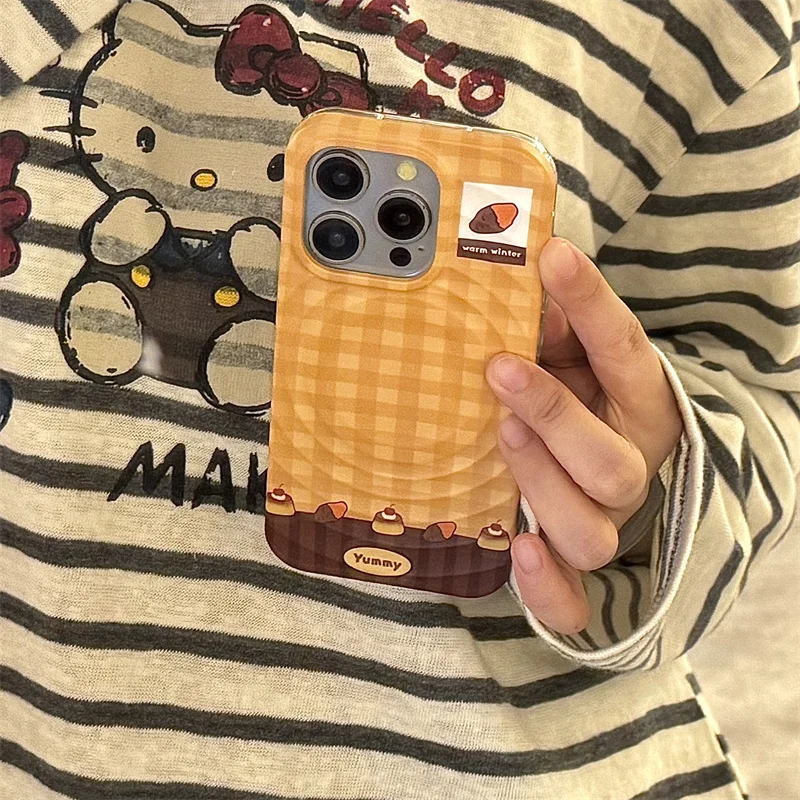 패션 귀여운 체크무늬 자석 휴대폰 케이스 아이폰 17 16 프로 15 14 프로 맥스 커버 스탠드 포함 마그세이프 케이스 만화 캐릭터 케이스