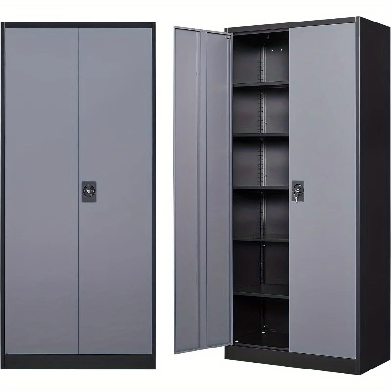 Metal Storage Cabinet with Adjustable Shelves and Locking Doors for Home Garage