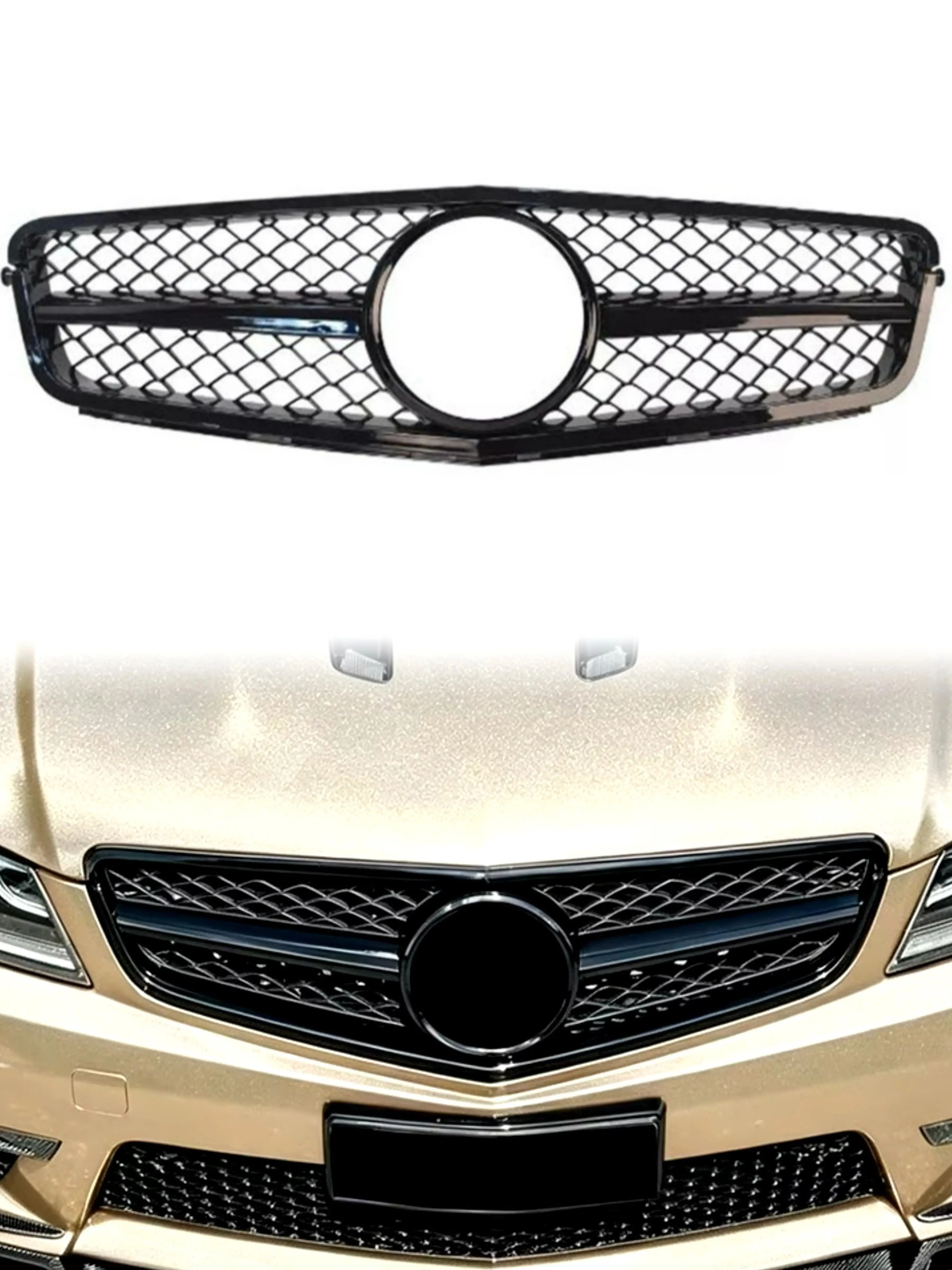 Für Mercedes Benz C-Klasse W204 C204 C43 2007-2014 Karosserie-Kit Frontstoßstange Kühlergrill Motorhaube Gitter Tuning-Zubehör