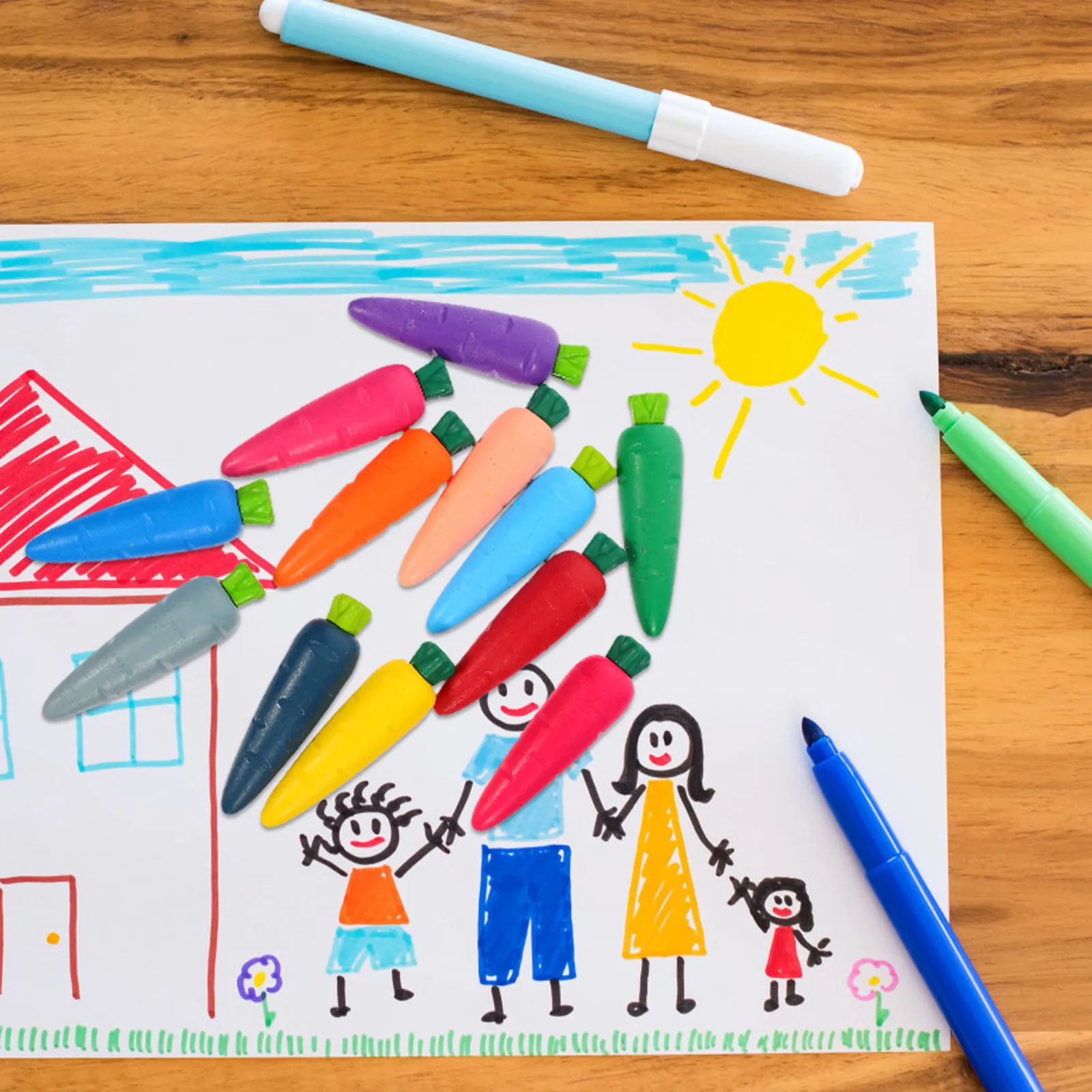 

12Pcs Multi-Color Washable Crayons Carrot Design Toddler Kids Drawing Painting Erasable Bulk Crayons for Creative Handcraft