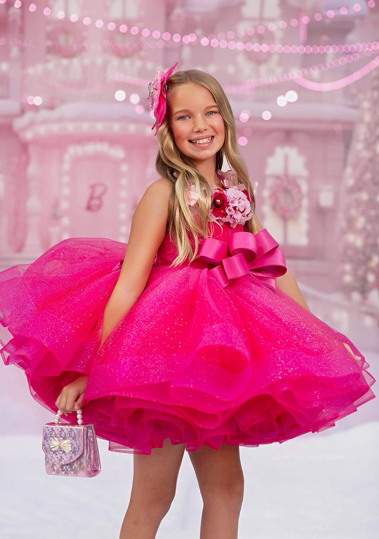 Fuchsia Ruffles Little Girls Prom Dresses Ball Gowns เลื่อมเด็กประกวดชุดดอกไม้เด็กวันเกิดสวม