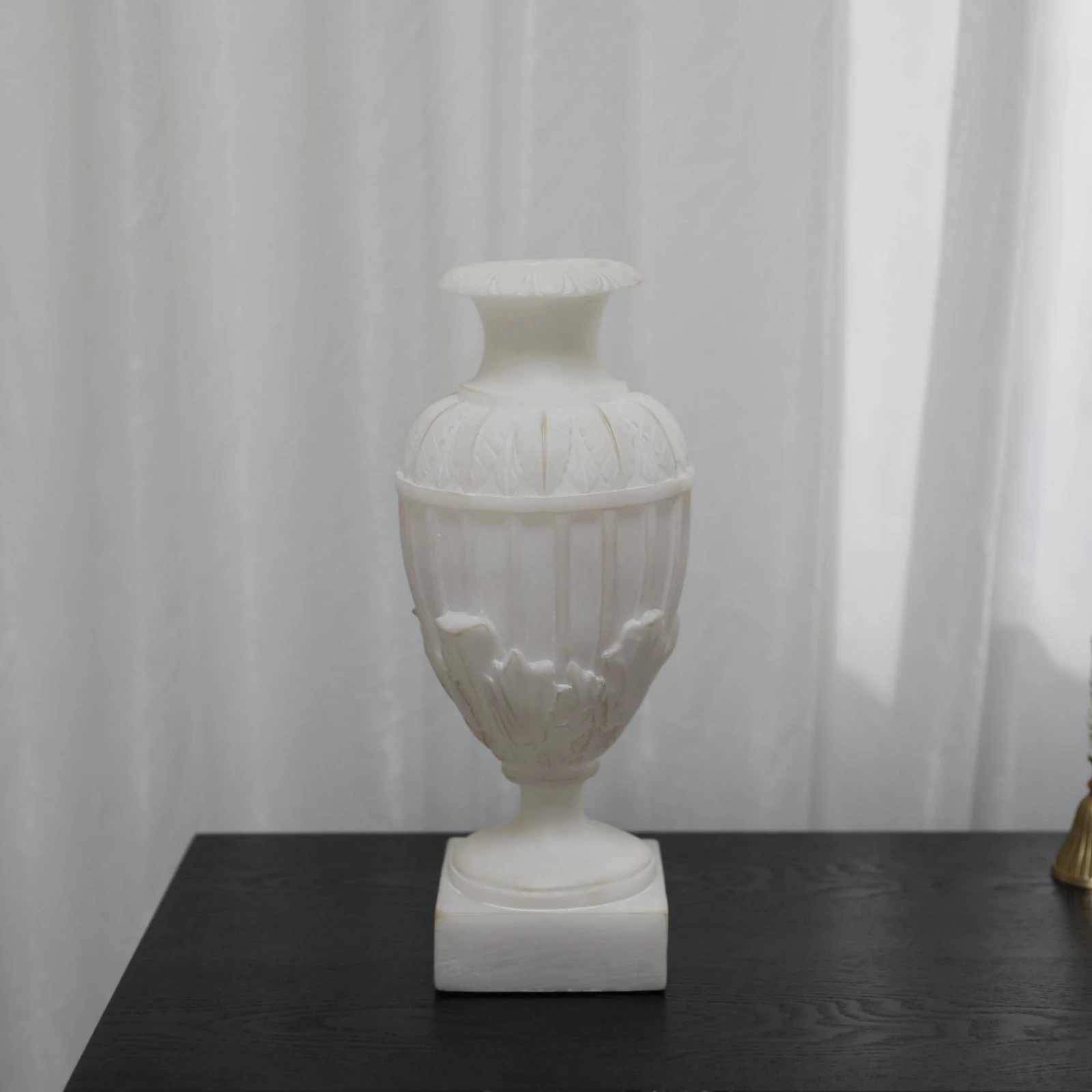 Flower Vase Semi-Translucent Resin Vase with Pedestal Vessel Classical White for Entryway, Mantel