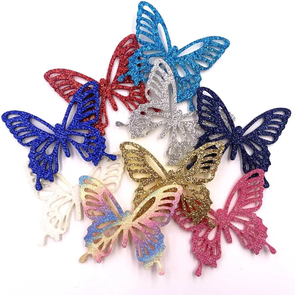 10pcs Felt Fabric Colorful Glitter Bepowder Butterfly Patch  Applique Wedding Sewing DIY Hair Bow Accessories Craft E77