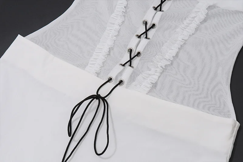 Abito sexy con cinturino per spaghetti patchwork in pizzo solido Abiti estivi da spiaggia casual da donna Abiti aderenti con fiocco estetico retrò