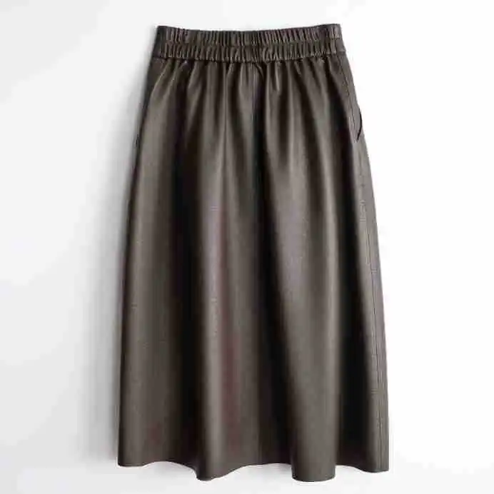 2024 Spring Autumn Brand New Designer Women's High Quality High-rise Genuine Leather Skirt F323