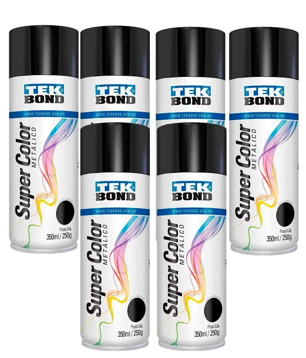 Kit With 6 Black Metallic Tekbond Spray Paint 350ml/250g