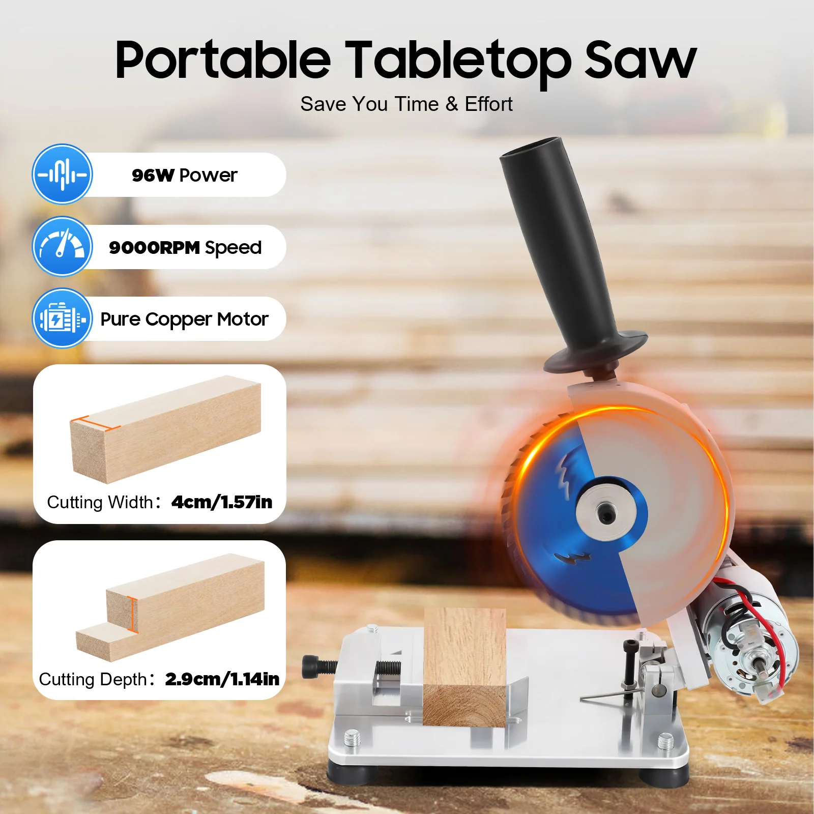 Mini Table Saw 96W 4In Portable Tabletop Manual Chop Saw Pure Copper Motor for Cutting Small Materials