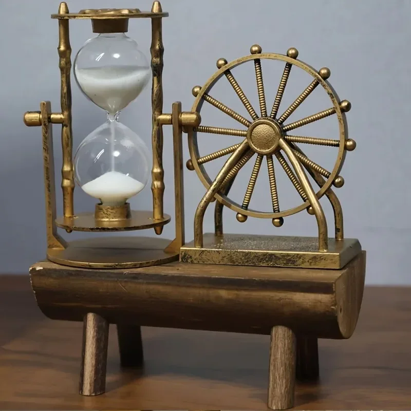 No Power Required Home Decor1PC Vintage Ferris Wheel Sand Timer Wooden Base Desk Ornament Craft Artwork