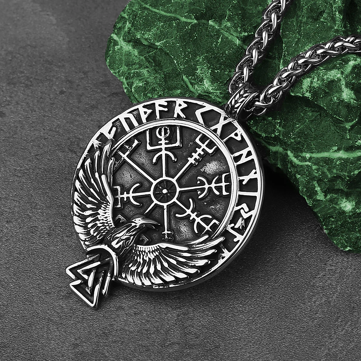 YQ 316L Edelstahl Viking Rune Crow Anhänger Kette Halskette Für Männer Schmuck Zubehör – Detail 5