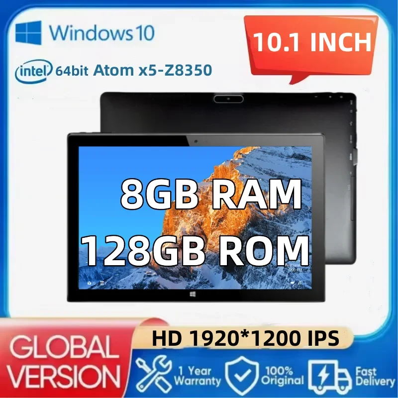 Tableta portátil Windows 10 de 10,1 pulgadas, 8GB DDR3-RAM, 128GB, EMMC, 1920x1200IPS, 64 bits, Intel Atom x5-Z8350, 1 puerto USB 3,0, HDMI, cámara Dual