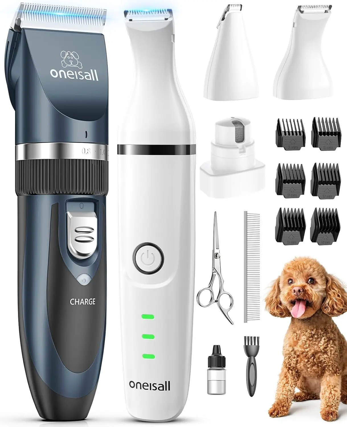 

4-in-1 Dog Clippers & Paw Trimmer Kit, Low Noise Cordless Grooming for Small/Large Dogs Cats