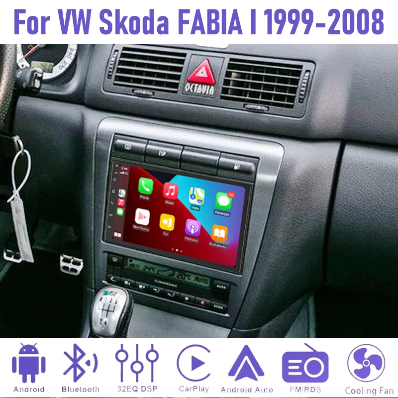 

7'' 4+64GB For VW Skoda FABIA I 1999-2008 Car Radio Wireless Carplay Android 15 Auto 2DIN FM GPS BT Stereo Rear Camera