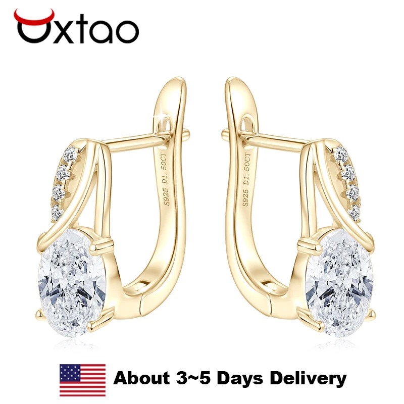 

OXTAO 1.5CT Moissanite Huggies Earring for Women Certified Original 925 Sterling Silver Dangle Earrings Oval Cut Diamond Jewelry
