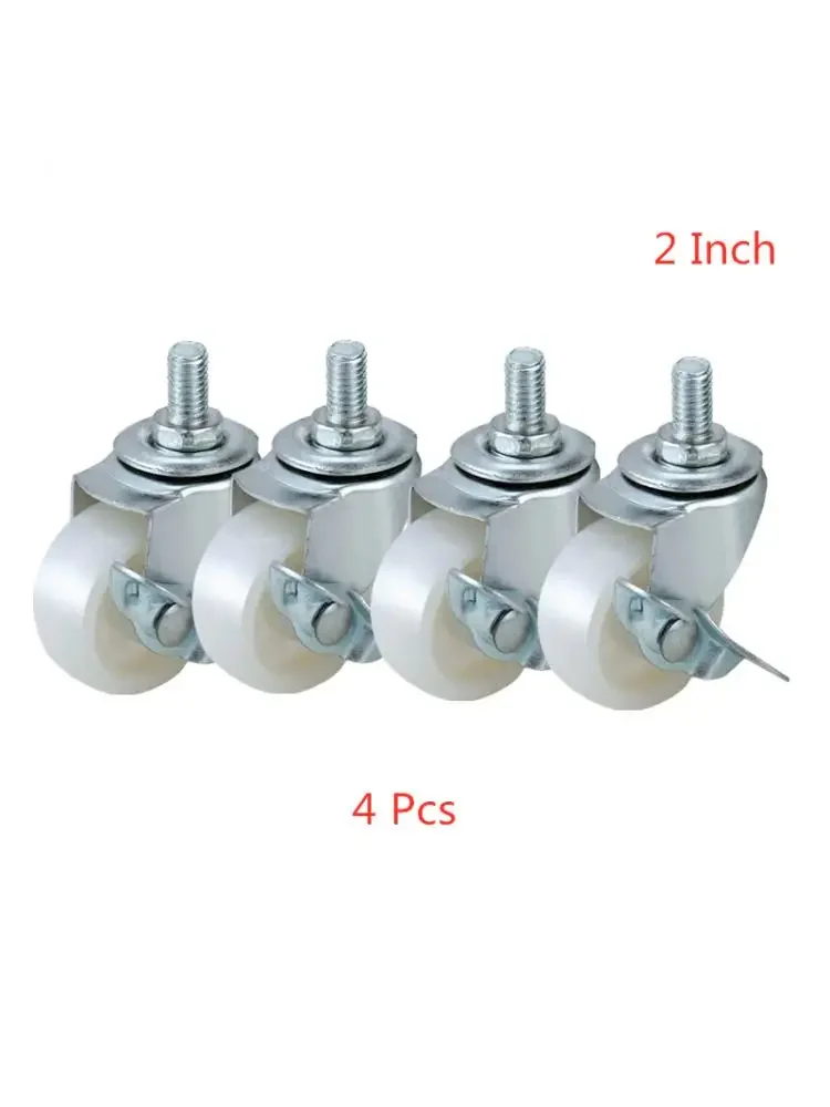 4 Pcs/Lot M8/M10 2 Inch Universal Wheel White Pp Screw Caster With Brake Plastic Small Shopping Cart