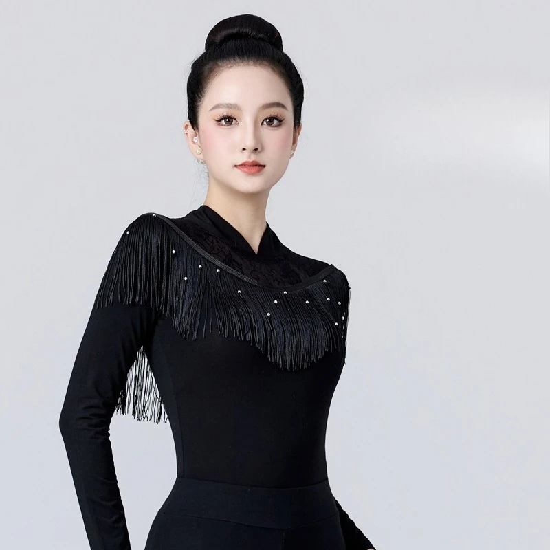 여성용 뉴 라틴 및 볼룸 댄스 탑 - 성인용 프리미엄 슬림핏 몸매를 돋보이게 하는 에티켓 모던 댄스 트레이닝 웨어