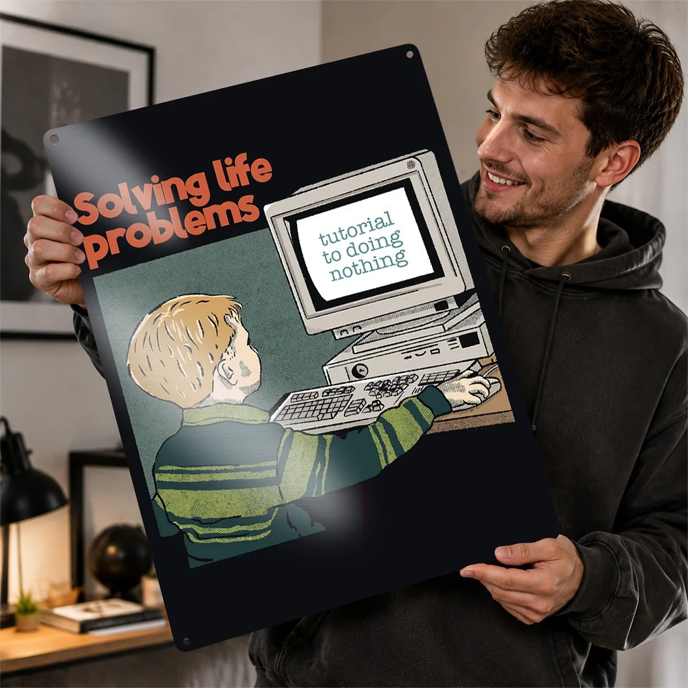 Solving Life Problems Computer Humor Aluminum Poster Vintage Typography Wall Art For Study Customized Metal Sign Birthday Gift