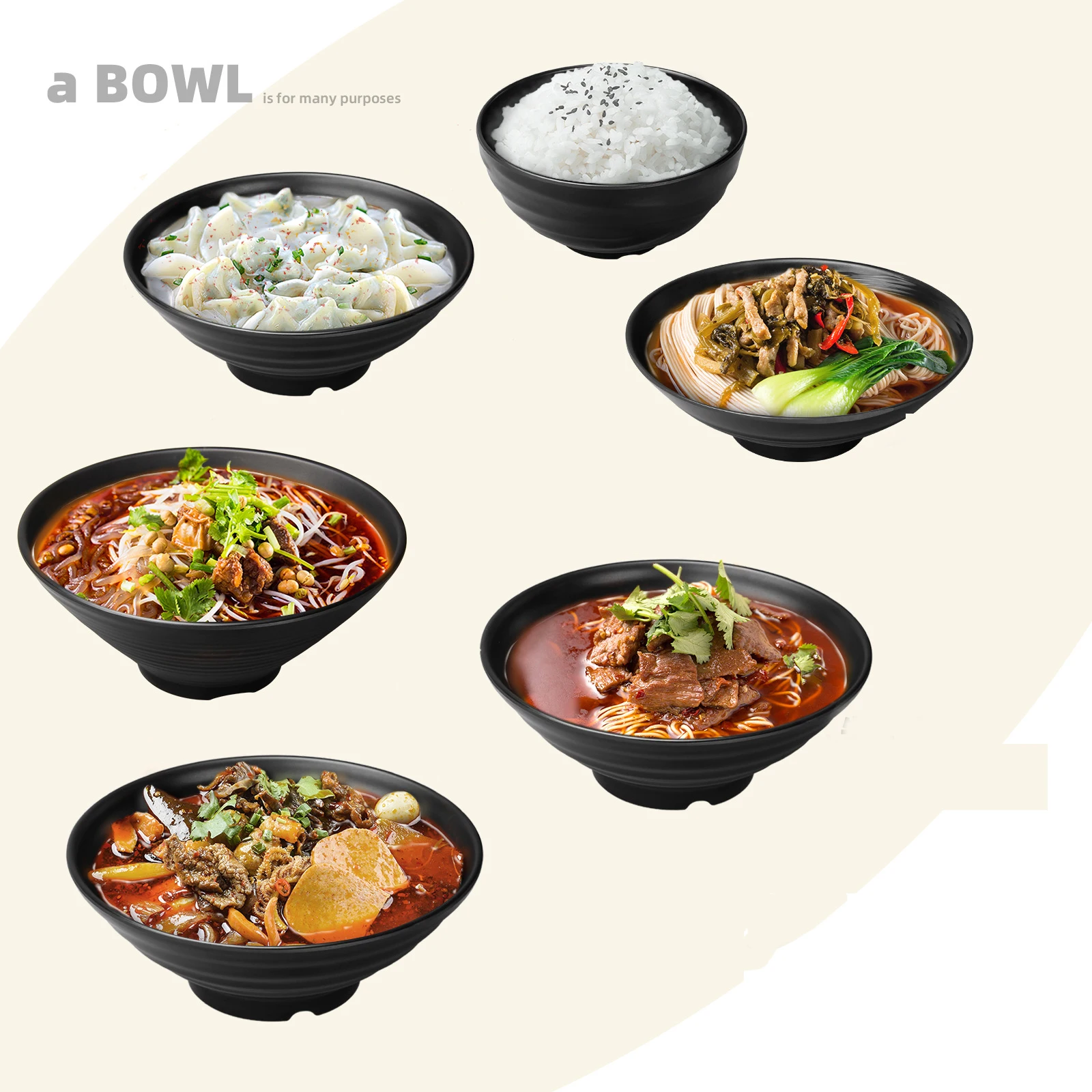 1 Pc Melamine Ramen Bowl Fruit Salad Fast Food Tableware Japanese Style Frosted Noodles Bowl