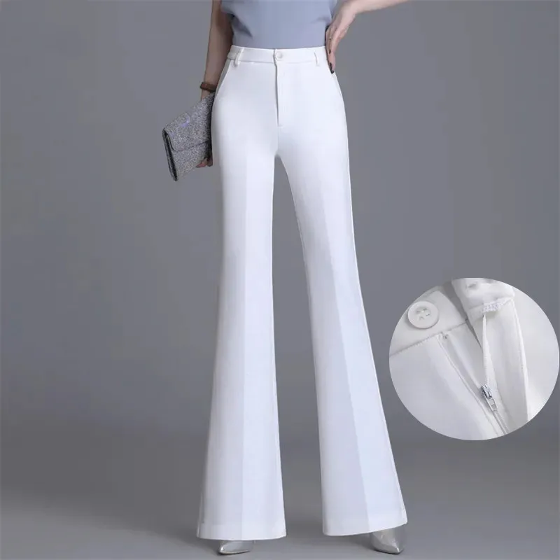 Classic Slim White Flare Pants For Women 2025 Summer Thin Bell Bottom Pantalones High Waist Office Lady Suit Trousers Black 5XL