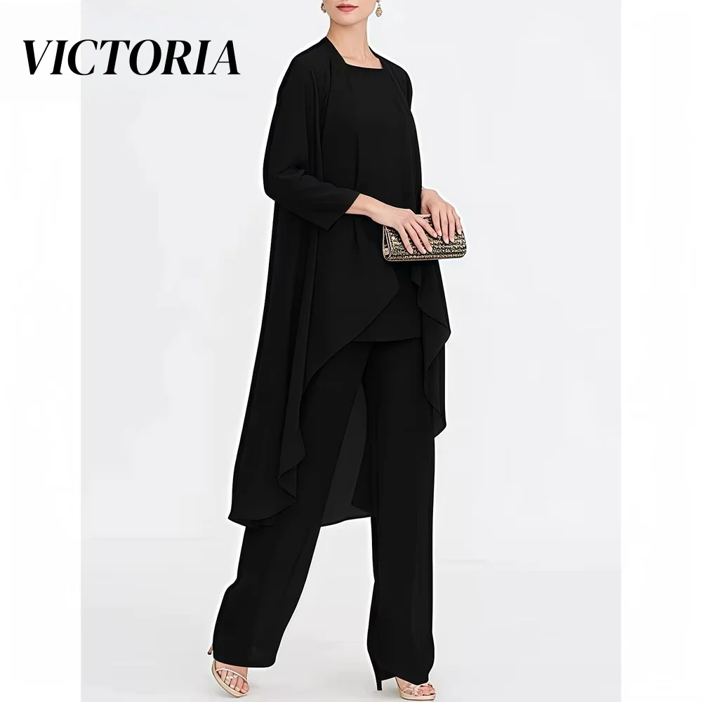 VICTORIA  Simple Column Anke Length Illusion Vertically Jewel Suits Sleeveless Mother Of The Bride Dresses Customized
