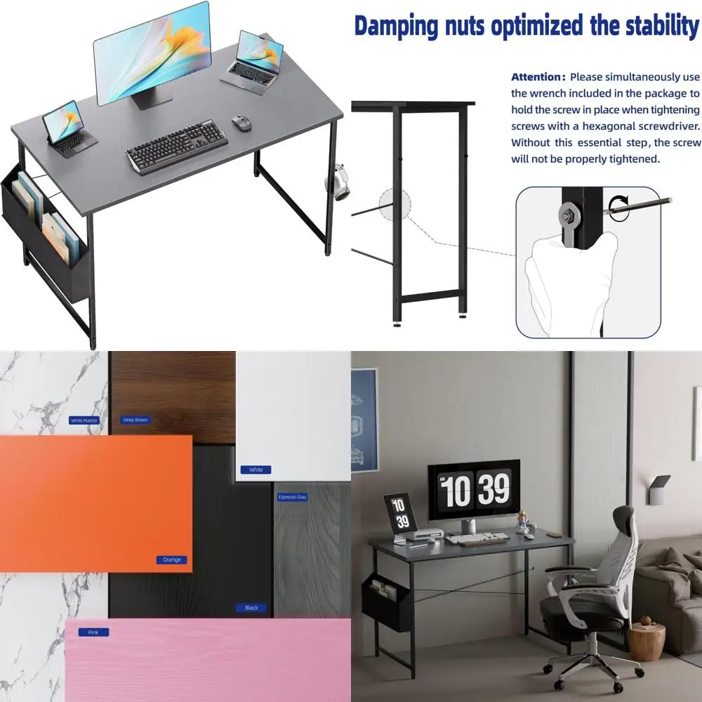 

Compact 47 Inch Desk for Small Spaces with Storage, Home Office Workstation featuring Headphone Hook and Space-Saving Design