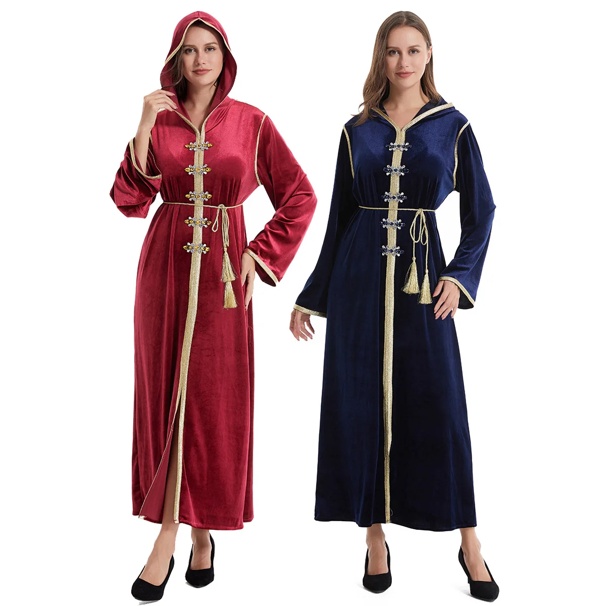 

Middle East New Fashion 2025 Women's Luxury Casual Trendy Long Sleeve Single-breasted Hooded Ankle Length Abaya Female Dresses