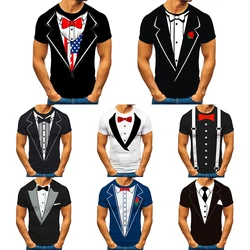 Bow Tie 3D T-shirt Men's Shirt Tuxedo Retro Tie Suit Printed T Shirt Summer Casual Short Sleeved Streetwear Funny Fake Suit Tops