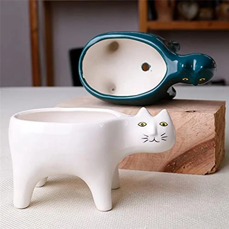 

AEE2-горшки для суккулентов из 2-цветных цветов с котом, декоративный цветочный горшок с дренажем, для офисного стола