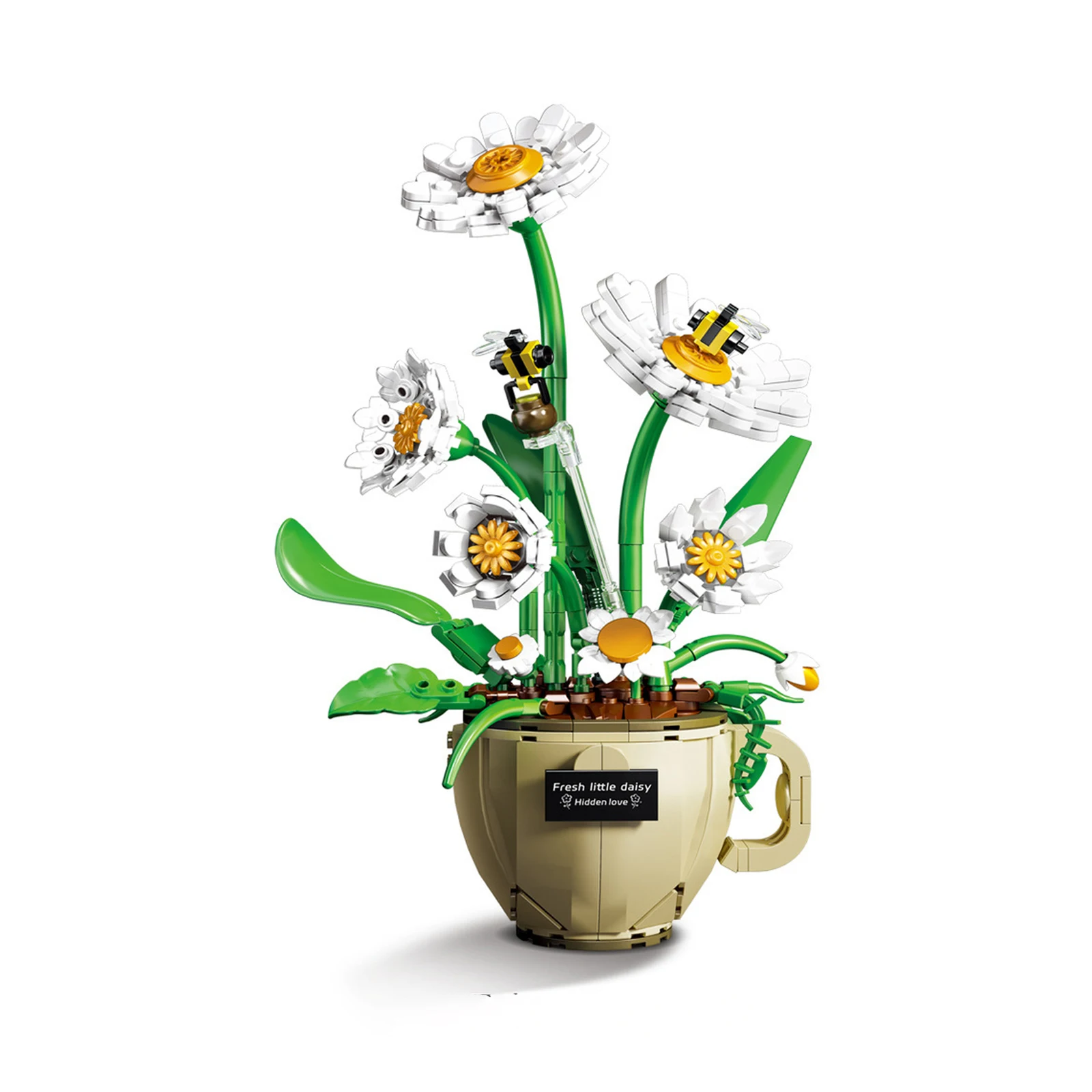 MOC Koffiekopje Bloem Bouwstenen Potplanten Boeket Rose Daisy Eeuwige Bloemen Model Home Decor Puzzel Speelgoed Romantisch Cadeau
