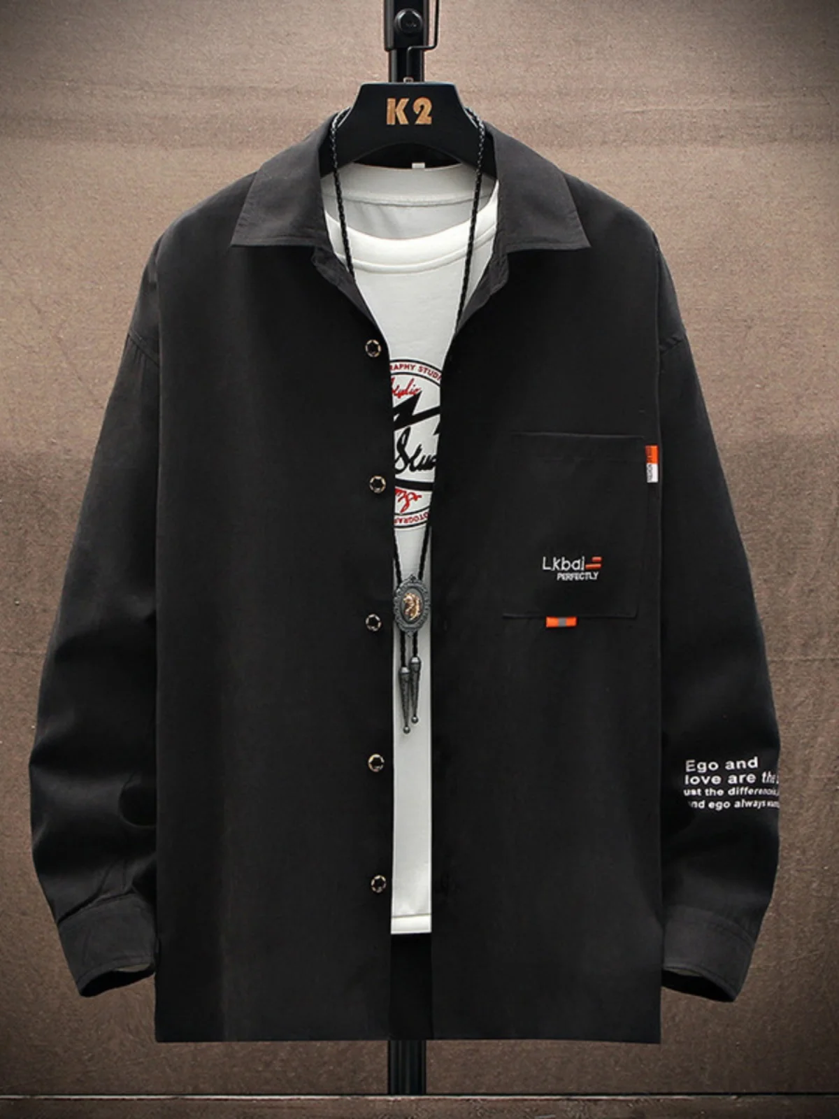 

Spring Autumn Men's Loose Long Sve irt Collar Jaet Retro American Sle Versatile Trendy Upper Apparel for Youth