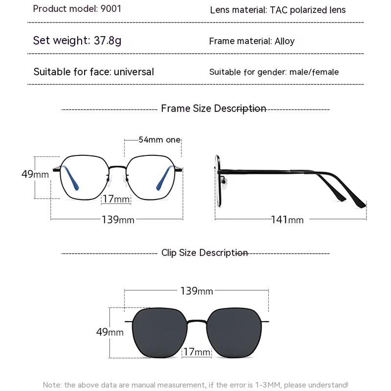 VCKA 3 in 1 Polarized Myopia Sunglasses 2024 NEW Men Women Magnetic Clip Eyewear Prescription Custom Glasses Frame -0.5 to -6.0