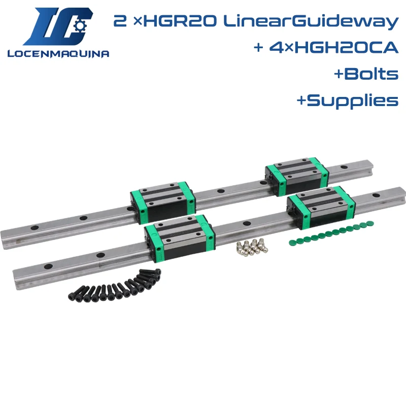 HGR20 Linear Guide Rail 2 Pieces +4 Pieces HGH20CA Carriage Block for CNC Router Linear Rails 200mm to 1500mm Customzie Size