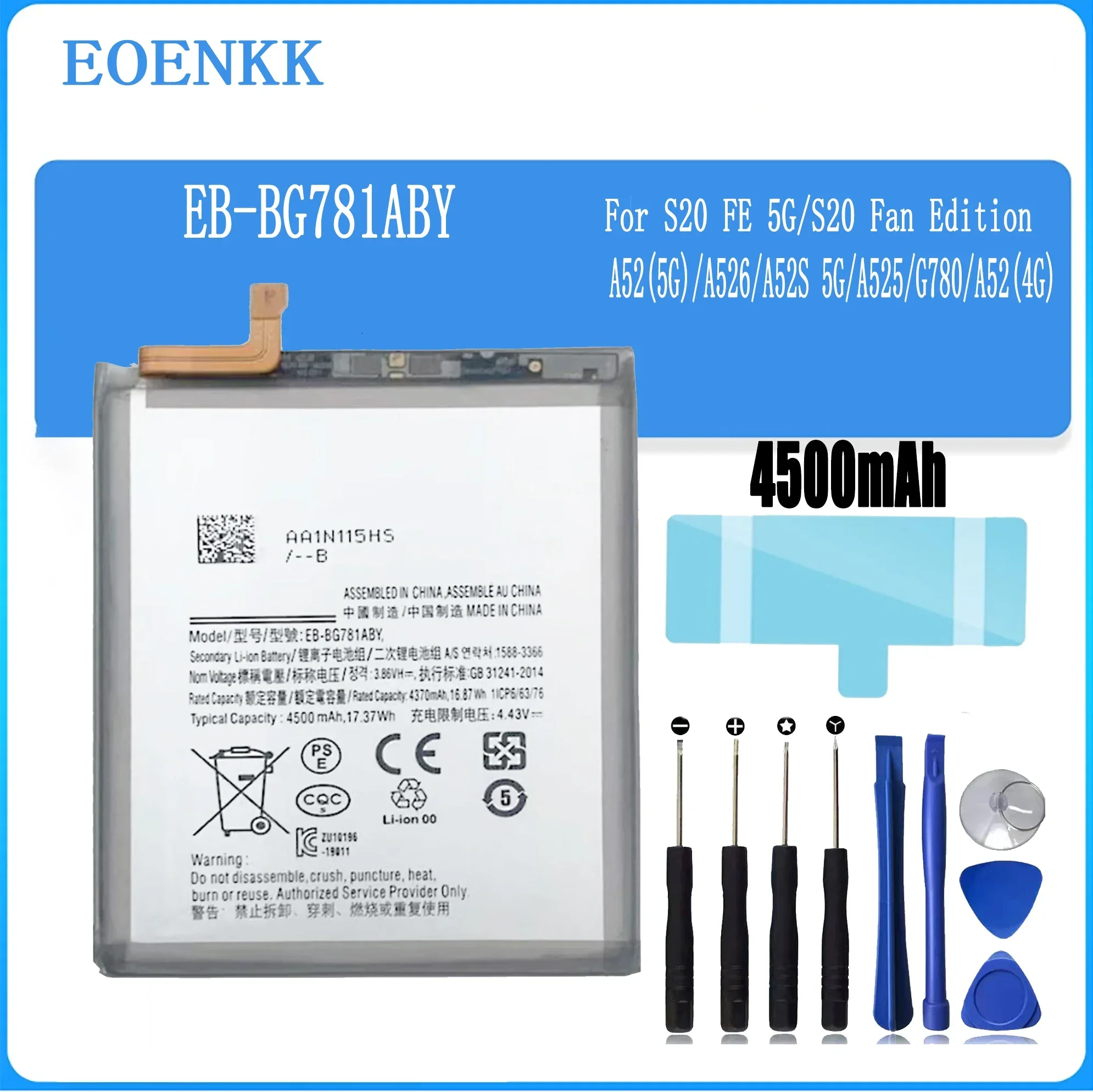 

EB-BG781ABY Battery for Samsung S20 FE 5G A52S S20 Fan Edition A52 A526 G780F high capacity Mobile Phone Batteries Bateria