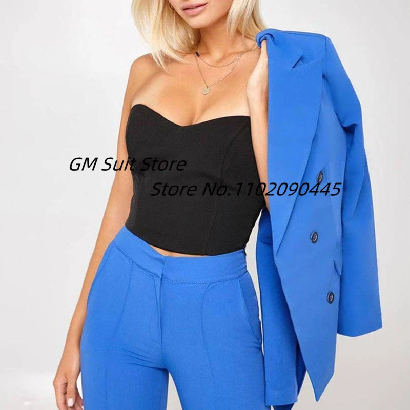 Women\'s Fashion Double Breasted Slim Fit Solid Color Blazer Retro Leisure Female Chic Jacket Pencil Pants Suit