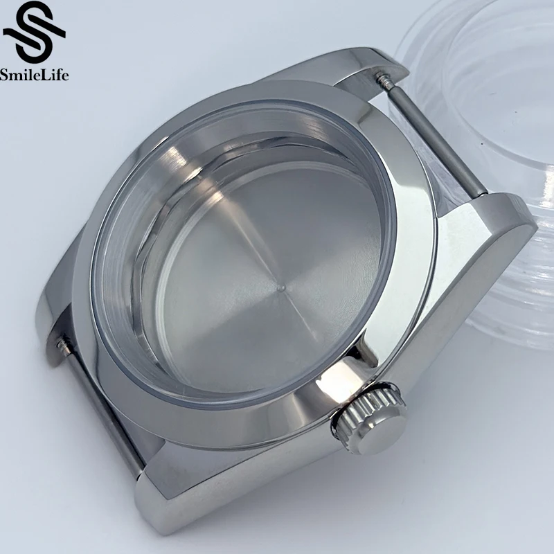 Smilelife vidro de safira 36mm/39mm para homens caixa de relógio caber nh34 nh35 nh36 movimento à prova dwaterproof água moda prata 316l inoxidável