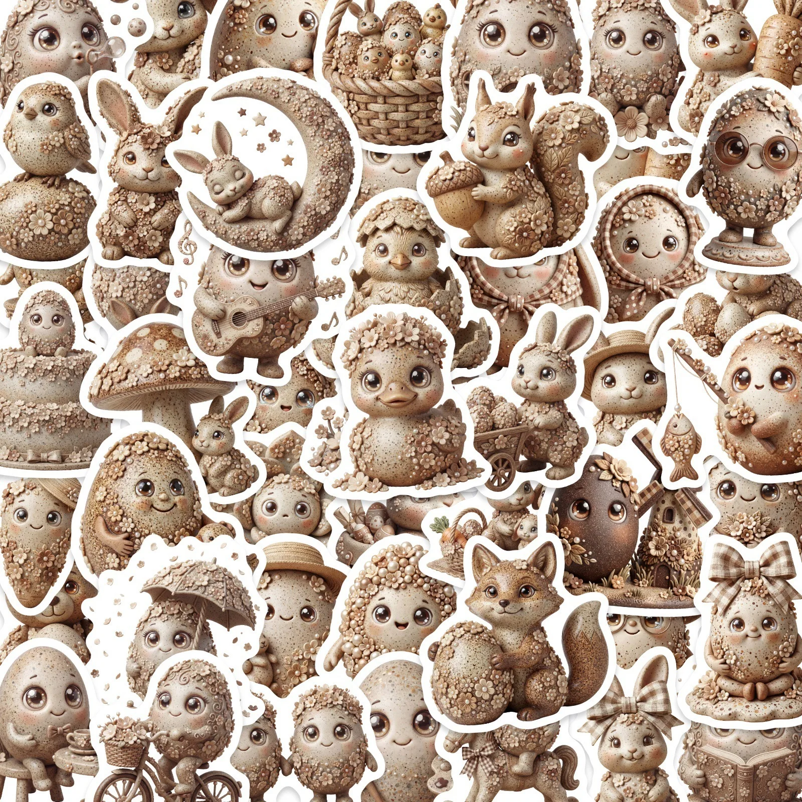 10/30/50PCS Cartoon Easter Egg Stone Stickers Aesthetic Rabbits Flower DIY Toys Guitar Luggage Suitcase Decals Graffiti Sticker