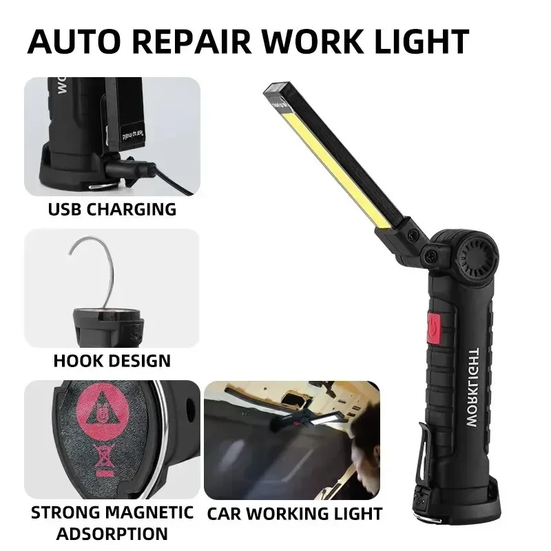 USB Rechargeable Outdoor Emergency Work Light COB LED Flashlight Camping Lamp 5 Lighting Modes Portable Working Lantern