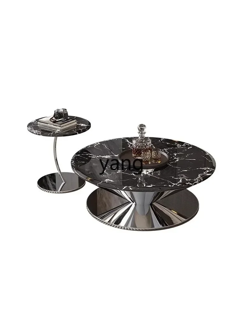 

LMM light luxury marble coffee table living room household round edge table small apartment