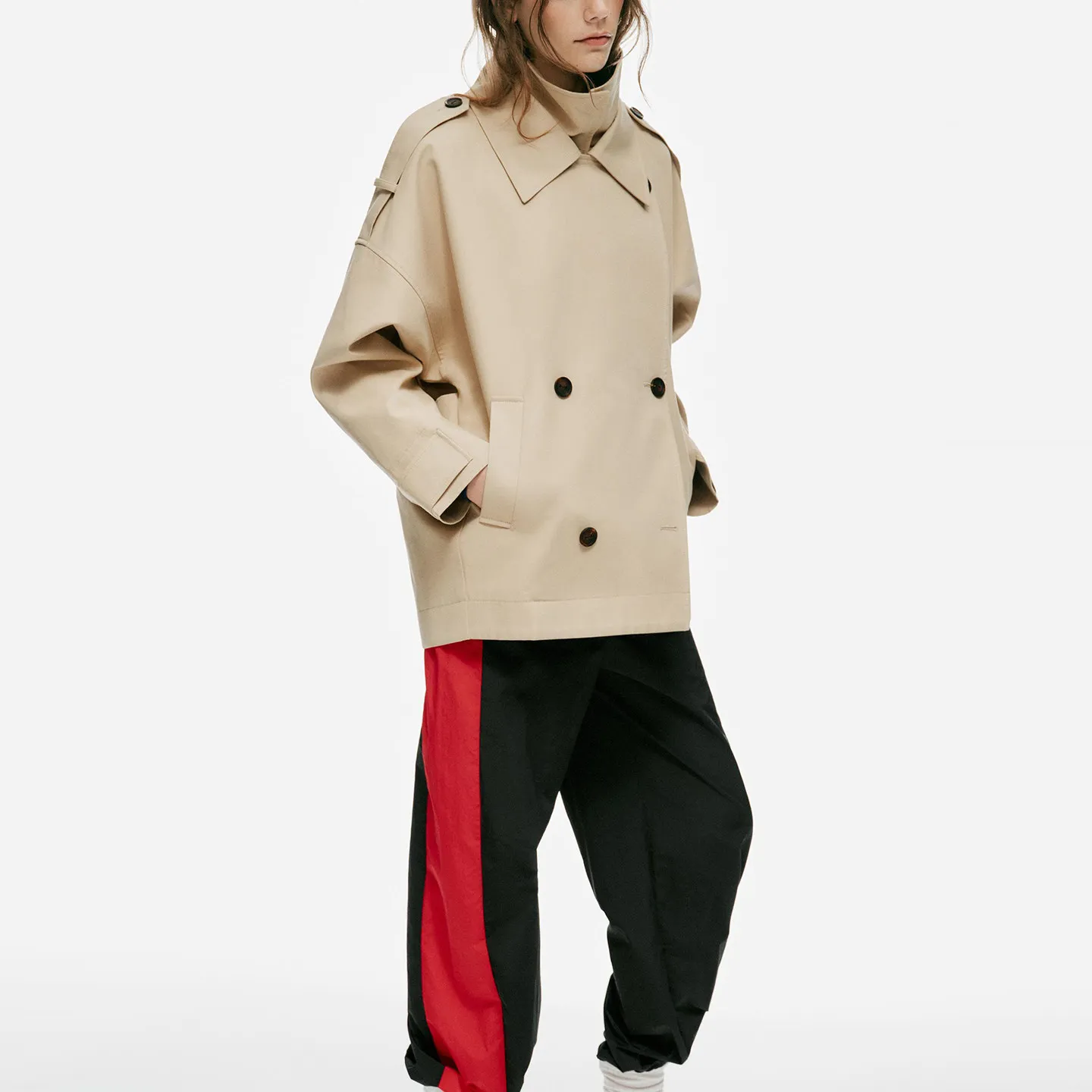 Women's Fashionable Short Loose Long Sleeve Double Layer Stand Collar Windbreaker 2026 Autumn Collection ZADATA Brand
