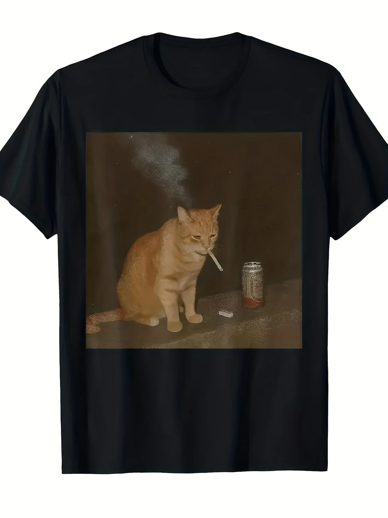 

Funny Cat Smoking Beer Graphic T-Shirt - Orange Tabby Cat with Cigarette & Beer Can Design,Casual Short Sleeve Round Neck Tee