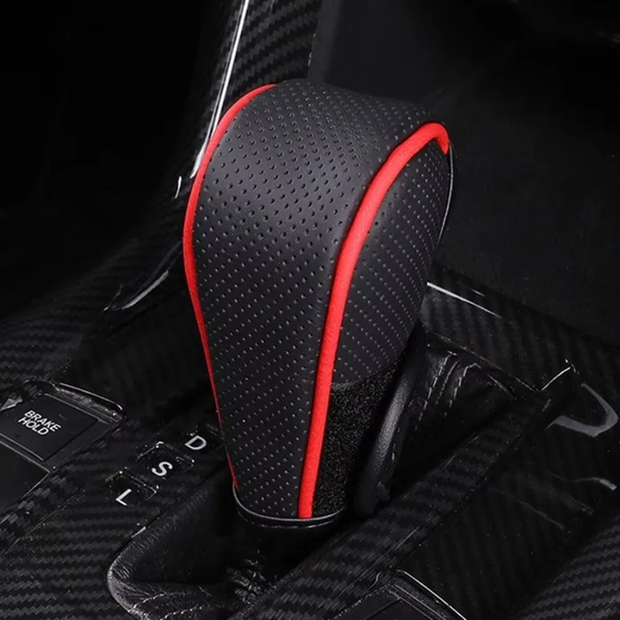 Schaltknauf und Schalthebel aus Kunstleder - Rutschfester Griff, atmungsaktives Design, erhältlich in sportlichem Schwarz/Rot – Detail 8