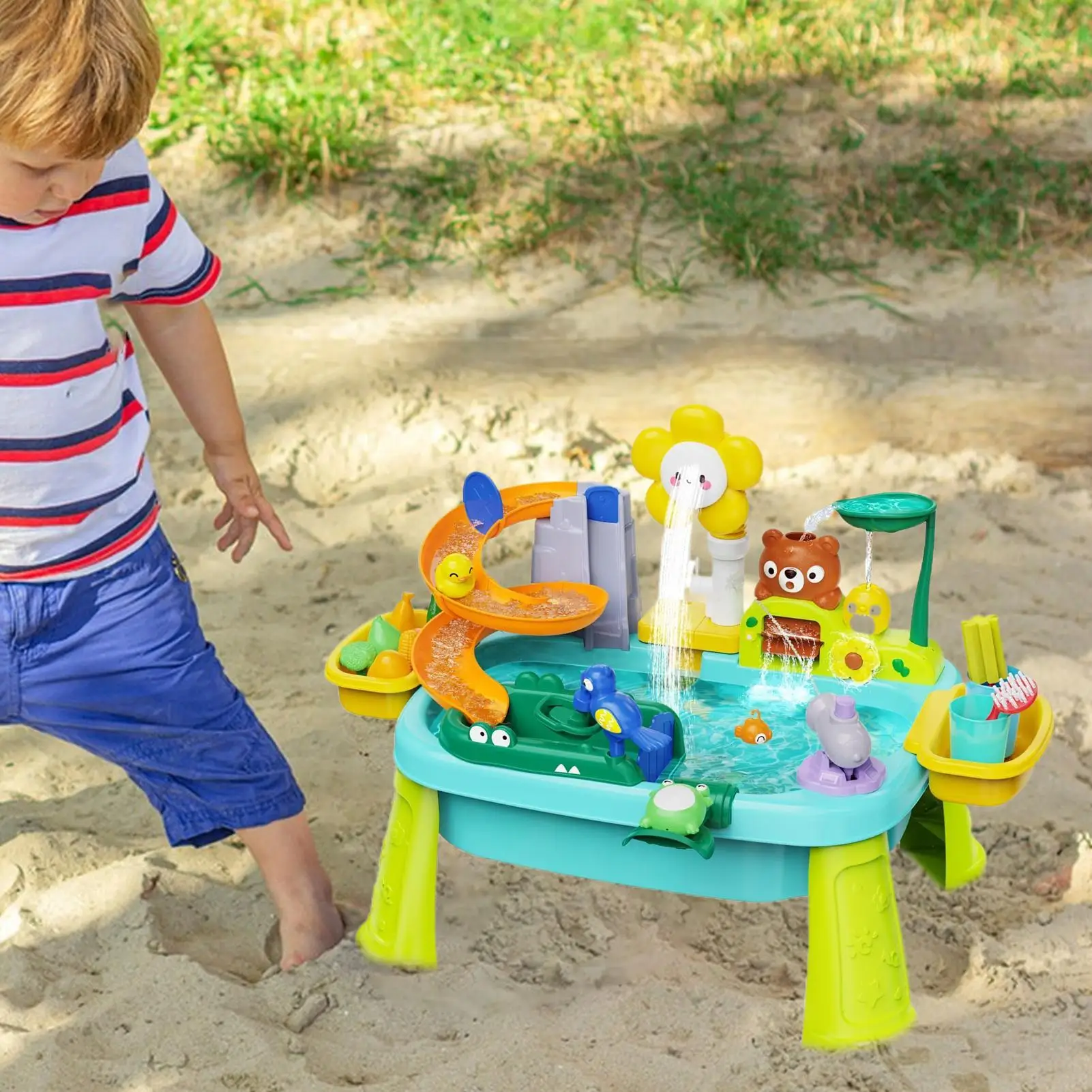 Outdoor watertafel strand buitenspeelgoed met elektrische pomp educatief fantasiespel visspel zintuiglijk speelgoed voor jongens van kinderen van 3-8 jaar